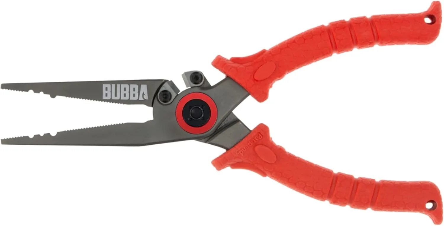 BUBBA 8.5" Stainless Steel Pliers with Non-Slip Handle, Spring Loaded with Crimping Tools and Anvil Cutters Lanyard Hole and Sheath