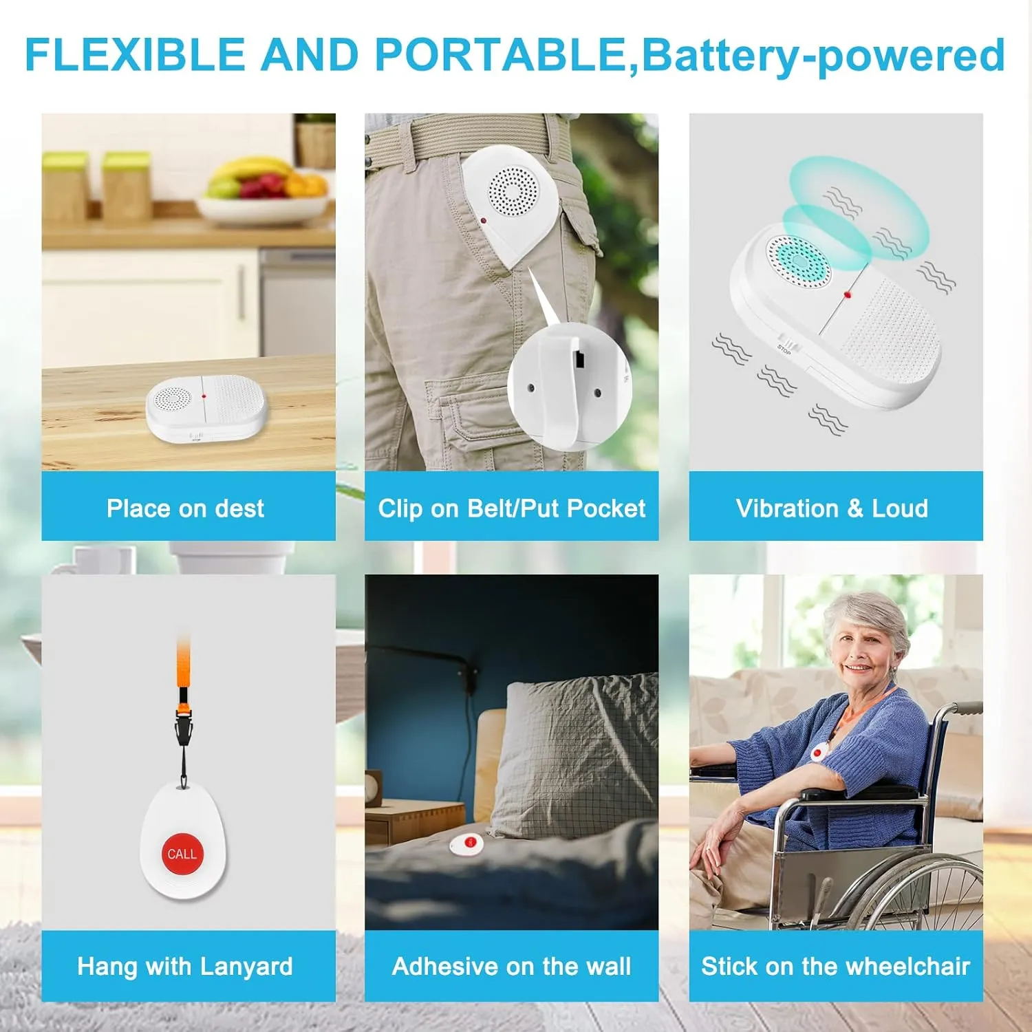 CallToU Wireless Caregiver Pager Call Button for Hard of Hearing 500FT Emergency Alert System Waterproof Call Bell for Elderly at Home/Elderly/Patients/Disabled (CCVB 4-2)