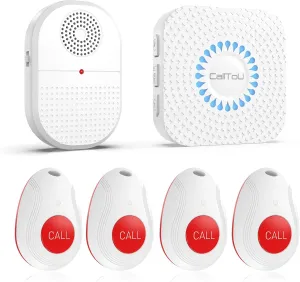 CallToU Wireless Caregiver Pager Call Button for Hard of Hearing 500FT Emergency Alert System Waterproof Call Bell for Elderly at Home/Elderly/Patients/Disabled (CCVB 4-2)