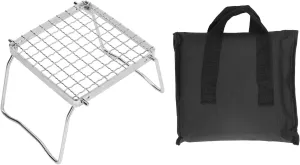 Camp Grill with Foldable Legs, Stainless Steel Camping Mini Folding Grill Rack Portable Grill Grid with Storage Bag for Picnics BBQ