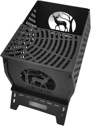 Campfire Stand Portable Wood Burning Camp Stove Carbon Steel Folding Firewood Stove for Outdoors Cooking Camping Picnic Backpacking Hiking,Camping Wood Stove, Full Deer Pattern, Black