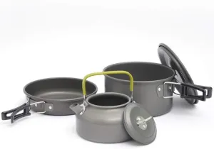 Camping Backpack Tableware Set - Outdoor Cookware Pot, Frying Pan, Teapot & Kettle, Lightweight Aluminum Survival Hiking Military Boiler for Picnic & Camping (2-3 Person)