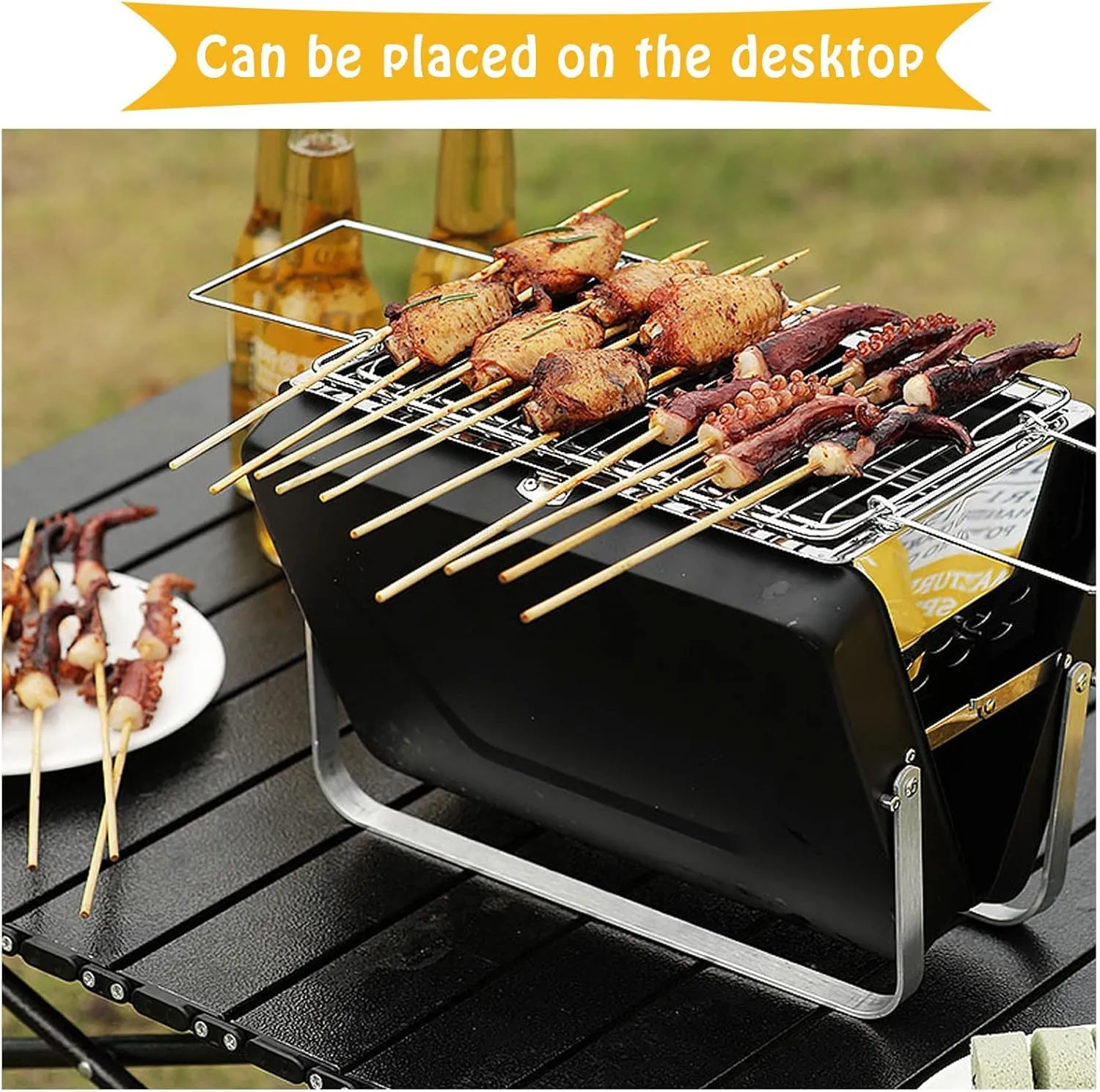Camping Burner, Camp Stoves Portable Solid Fuel Camping Stove for Backpacking Picnic BBQ, Stainless Steel Foldable Charcoal Grill Outdoor, Easy to CarryL
