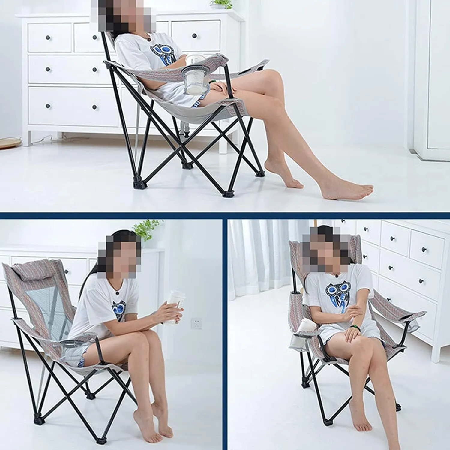 Camping Chair Folding Beachchair with Carrying Bag Portable Heavy Duty Fishing Seat Lazy Lounge Chair Backrest Mesh Lunch Break Stool Folding Chair (A One Size)