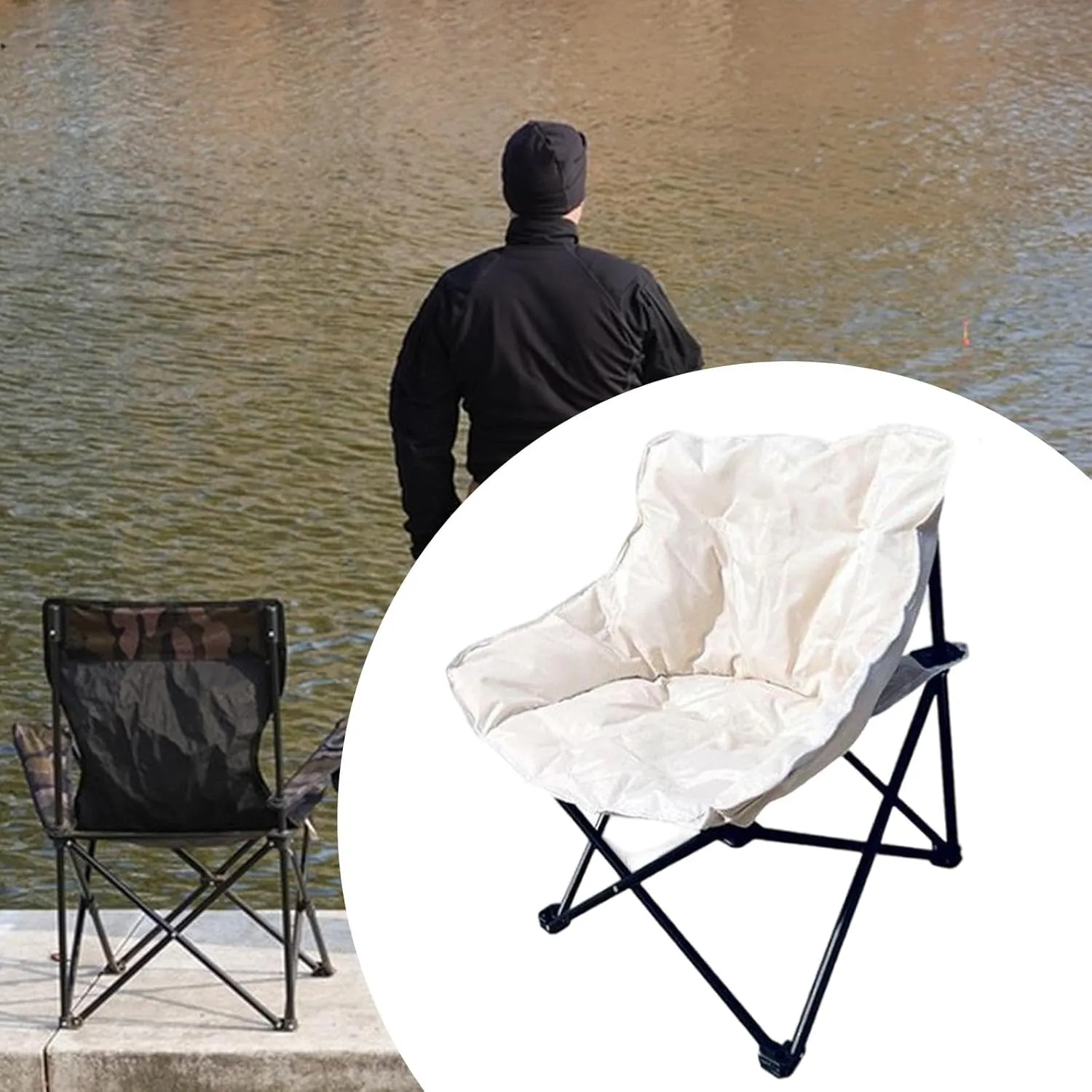 Camping Chair Moon Chair Heavy Duty Sofa Chair Portable Fishing Lounge Chair Foldable Seat for Adults Hiking Outdoor Sports