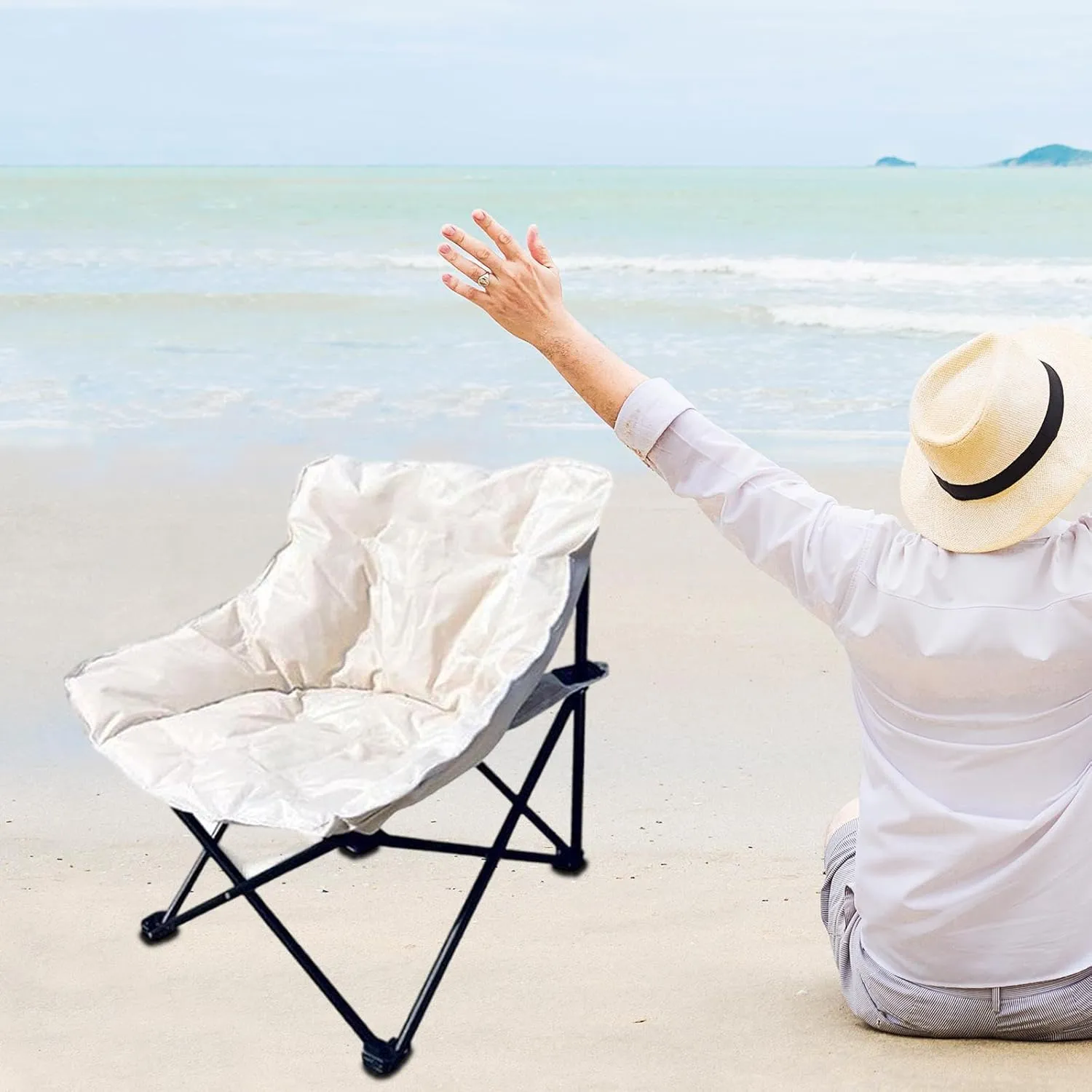 Camping Chair Moon Chair Heavy Duty Sofa Chair Portable Fishing Lounge Chair Foldable Seat for Adults Hiking Outdoor Sports