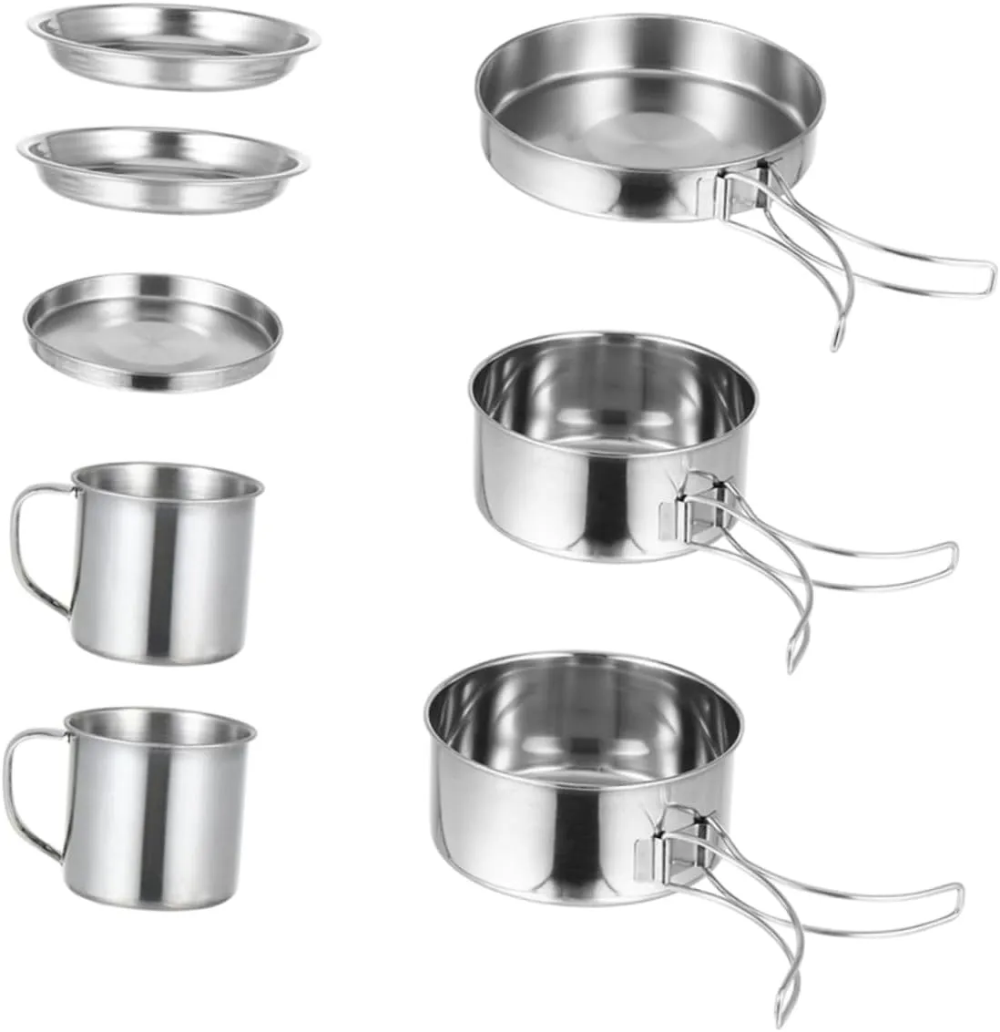 Camping Cooking Set 8-Piece Stainless Steel Pot Compact Picnic Utensils Hiking Cooking Tools Portable Tableware for