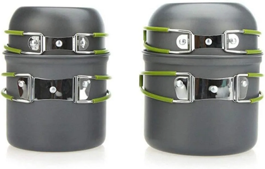 Camping Cookware Mess Kit, Camping Pot and Pan Set with Mini Backpacking Stove, Spork and Tank Bracket, Cooking Gear for Outdoor, Hiking, Picnic, Campfire