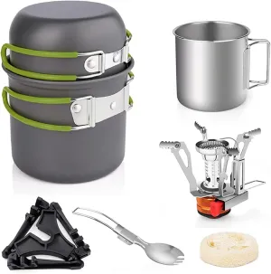 Camping Cookware Set, Light Pot and Pan Set with Foldable Camping Stove, Stainless Steel Cup Fork for Cooking Outdoors Outdoors Camping Hiking Picnic