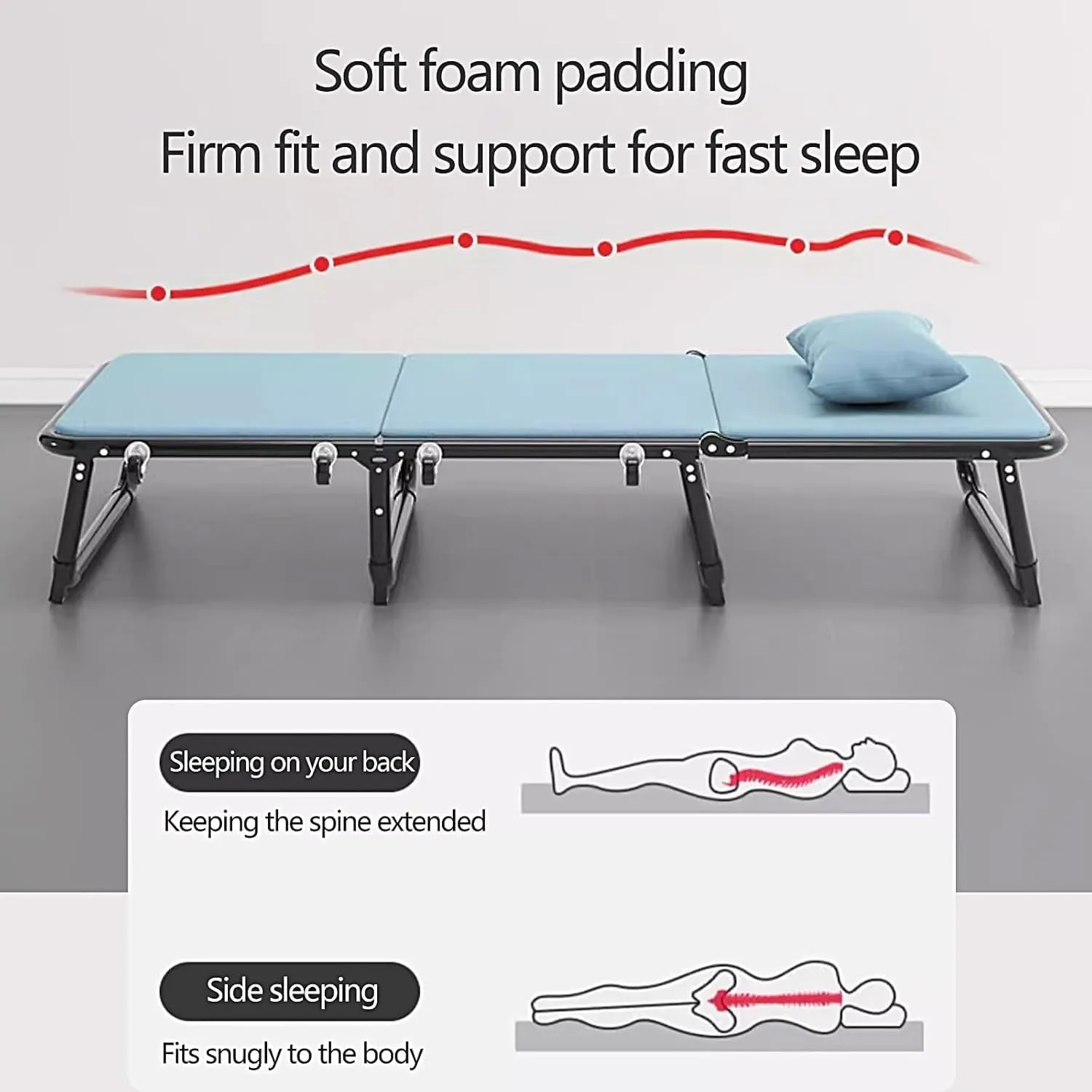 Camping Cots for Adults Foldable Camping Cot 6 Positions Adjustable Camping Cots 4 X 360° Universal Wheels Lounge Chair