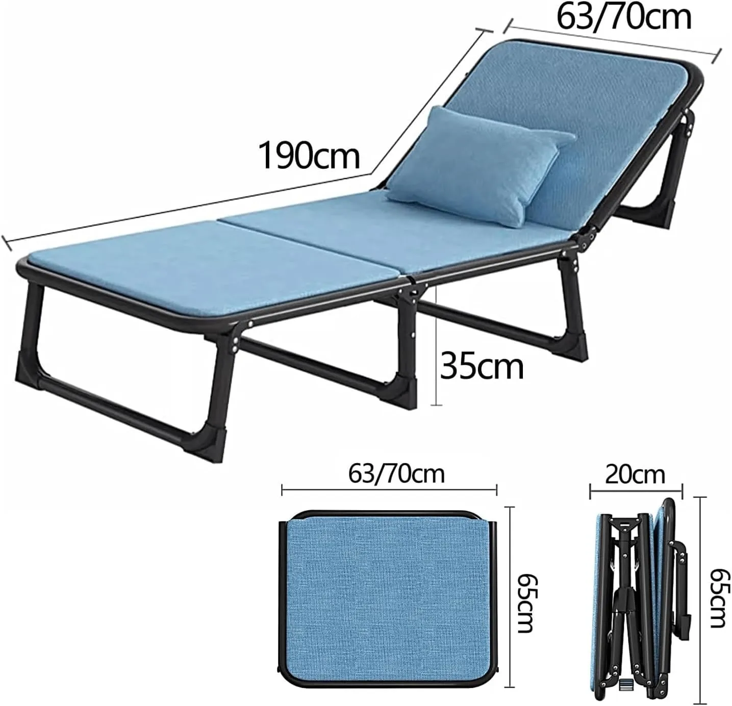Camping Cots for Adults Foldable Camping Cot 6 Positions Adjustable Camping Cots 4 X 360° Universal Wheels Lounge Chair