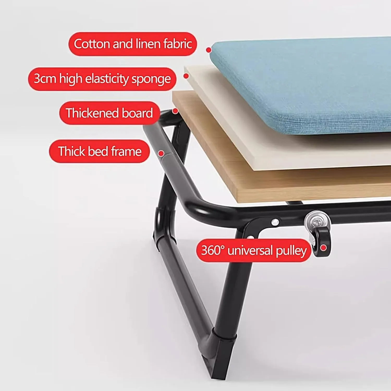 Camping Cots for Adults Foldable Camping Cot 6 Positions Adjustable Camping Cots 4 X 360° Universal Wheels Lounge Chair