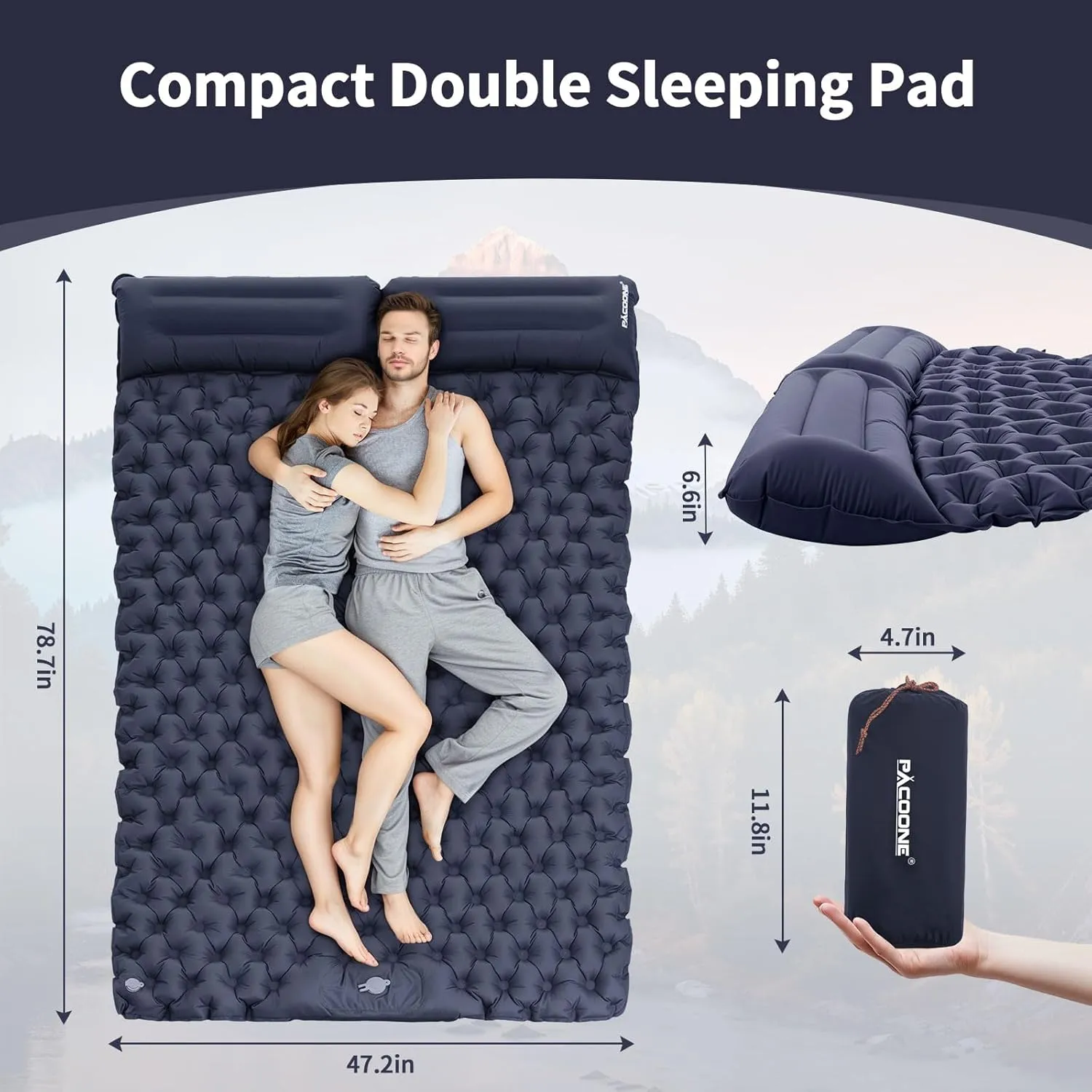Camping Double Sleeping Pad,Ultralight Self Inflating Sleeping Mat for 2 Person with Pillow Built-in Foot Pump,Portable Camping Air Mat for Backpacking, Hiking, Traveling, Tent