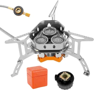Camping Gas Stove 5800W Camping Propane Stoves Windproof Mini Propane Burner with 3 Burners Lightweight Camping Stoves with Adapter Backpacking Stove Camping Accessories for Camping Hiking