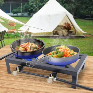 Camping Gas Stove - Double Burner Portable Outdoor Cooker with Adjustable Regulator Hose, 8000W BBQ Grill for Camping, Hiking, and Trekking
