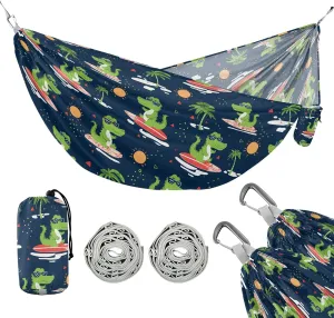 Camping Hammock Outdoor Hammocks for Outside Green Crocodile Surfing Beach Trees Portable Lightweight with Pockets Tree Straps Indoor