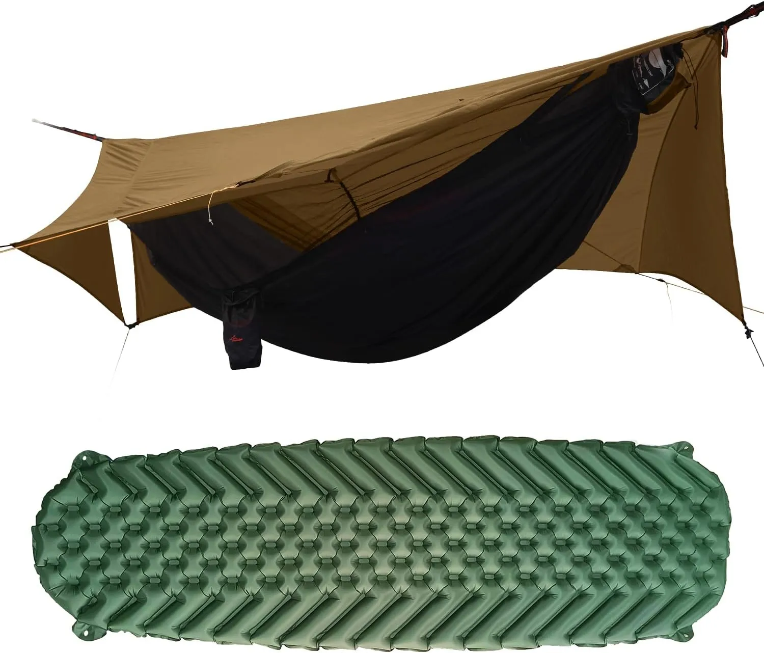 Camping Hammock Tent with Net and Rain Fly with Hammock Sleeping Pad, Ultralight Portable Double-Layer Hammock with Ridge Rope for Camping, Hiking and Backpacking