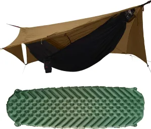 Camping Hammock Tent with Net and Rain Fly with Hammock Sleeping Pad, Ultralight Portable Double-Layer Hammock with Ridge Rope for Camping, Hiking and Backpacking