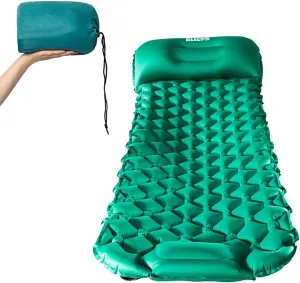Camping Inflatable Sleeping Pad Mat with Air Pillow Compact Lightweight Ultralight Backpacking Built in Pump, Thickness Durable Waterproof Air Mattress for Hiking Traveling (Green)