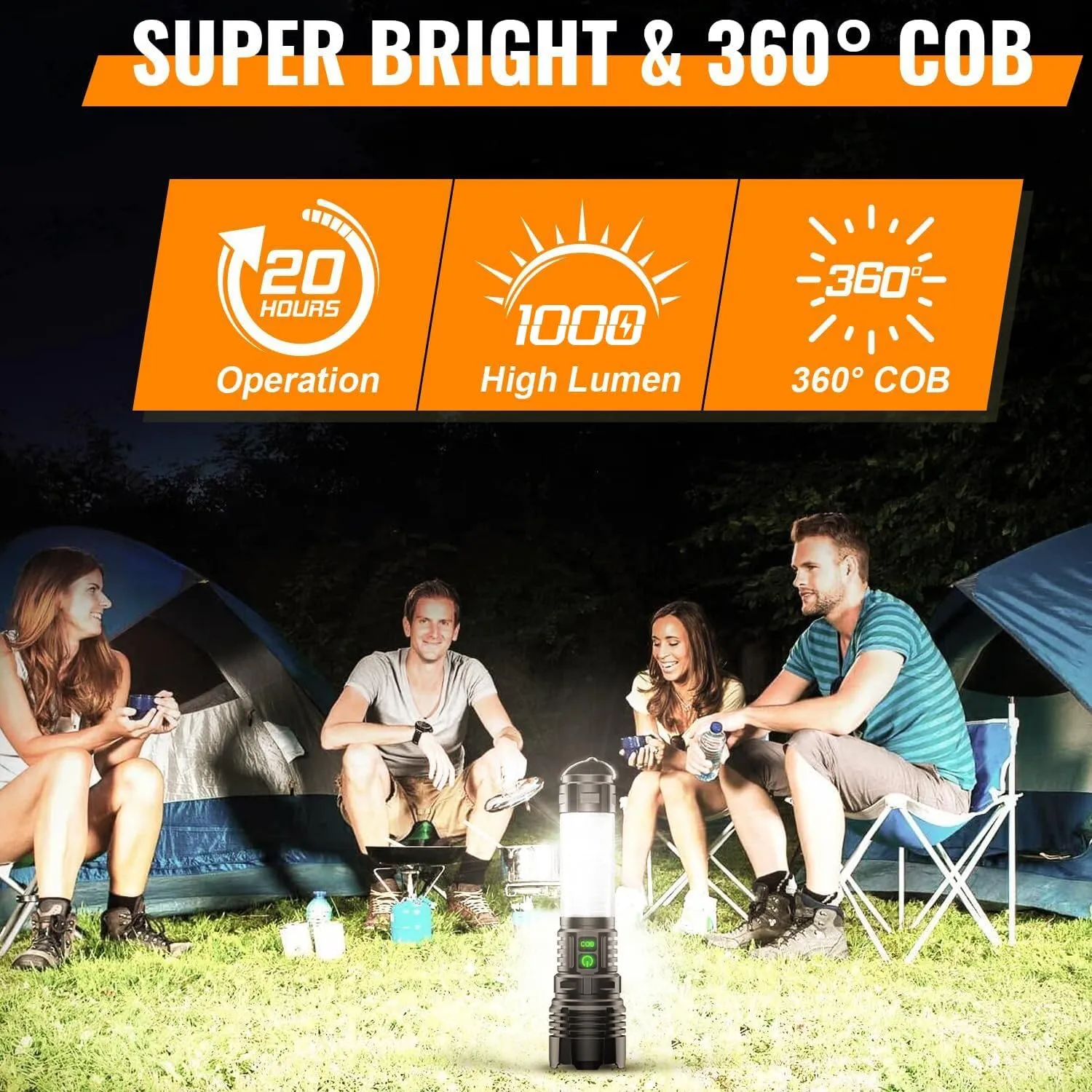 Camping Lanterns Flashlight Rechargeable High Lumens- 2000 Meters Long Beam Super Bright LED Flashlight, Waterproof Camping Tent Lights 5 Modes, Zoomable Handheld Flashlight Lantern 4pcs