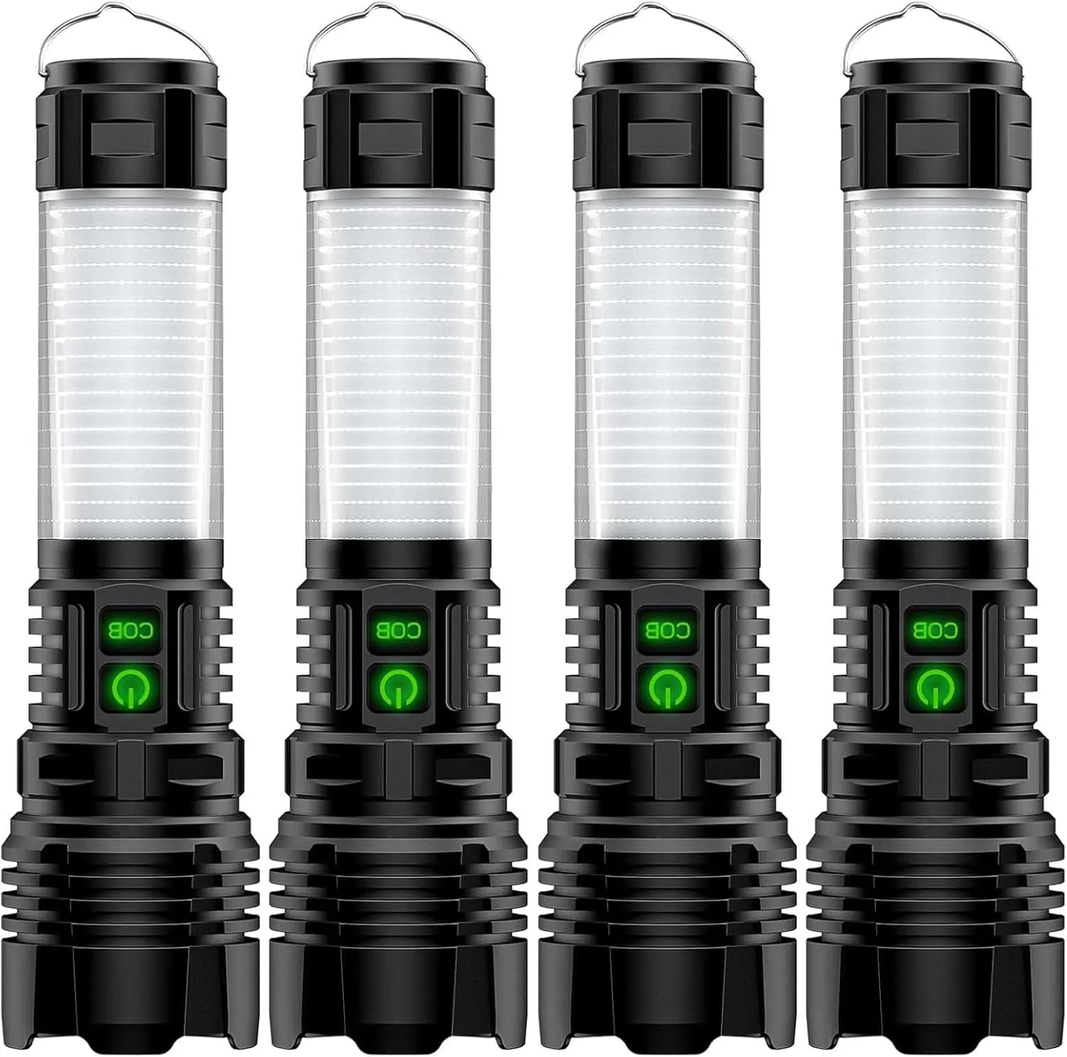 Camping Lanterns Flashlight Rechargeable High Lumens- 2000 Meters Long Beam Super Bright LED Flashlight, Waterproof Camping Tent Lights 5 Modes, Zoomable Handheld Flashlight Lantern 4pcs