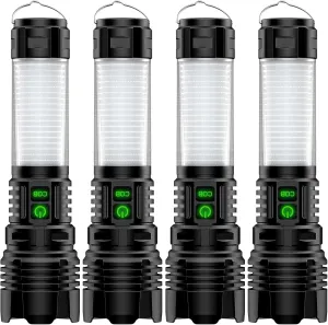 Camping Lanterns Flashlight Rechargeable High Lumens- 2000 Meters Long Beam Super Bright LED Flashlight, Waterproof Camping Tent Lights 5 Modes, Zoomable Handheld Flashlight Lantern 4pcs