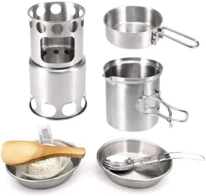Camping Pot Set Foldable Handle Pans Wood Stove 304 Stainless Steel Cook Kit Cookware Hiking Outdoor Picnic