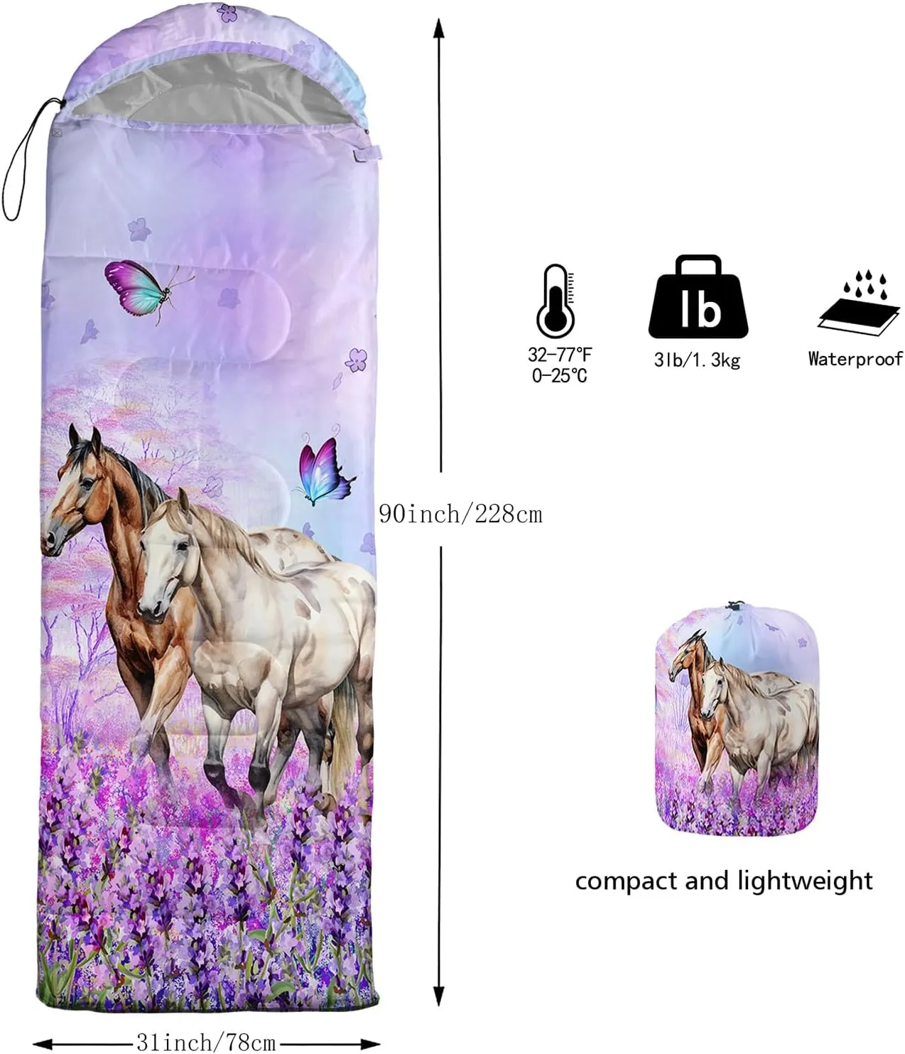 Camping Sleeping Bag for Kids and Adults - Lightweight & Warm 3-4 Season Waterproof Sleeping Bag for Camping, Hiking, and Sleepovers. Perfect for Boys, Girls, and Young Adults