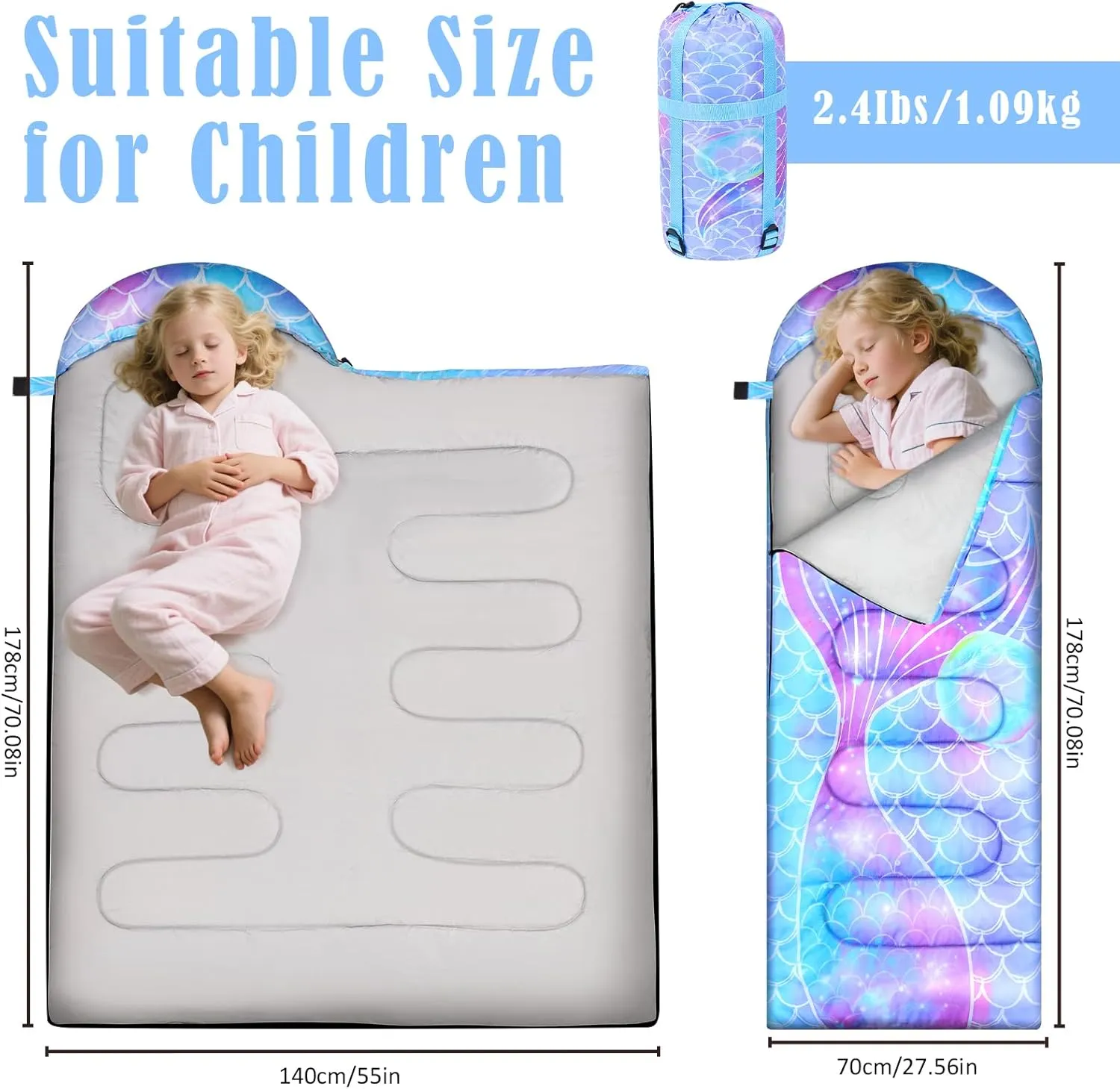 Camping Sleeping Bag for Kids Girls Boys,3 Season Warm Sleeping Bag Waterproof Portable for Outdoors Traveling,Camping
