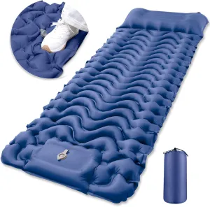 Camping Sleeping Pad, Inflatable Sleeping Mat with Pillow Built-in Foot Pump, Super Comfort Camping Mattress for Backpacking Hiking Traveling Tent, Compact & Lightweight