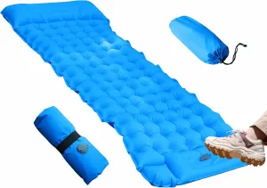 Camping Sleeping Pad, Ultralight Camping Mat with Pillow Built-in Foot Pump Inflatable Sleeping Pads Compact for Camping Backpacking Hiking Traveling Tent (Sky-Blue)