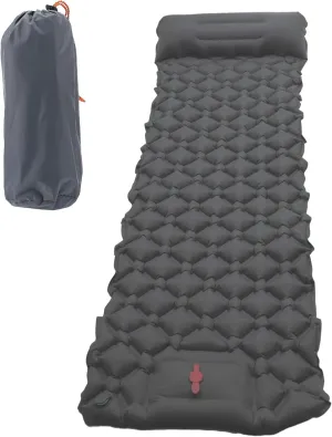 Camping Sleeping Pads, Non-Spliceable Camping Mat with Pillow, Foot Inflatable Camping Mat, for Camping Backpacking Hiking, Gray