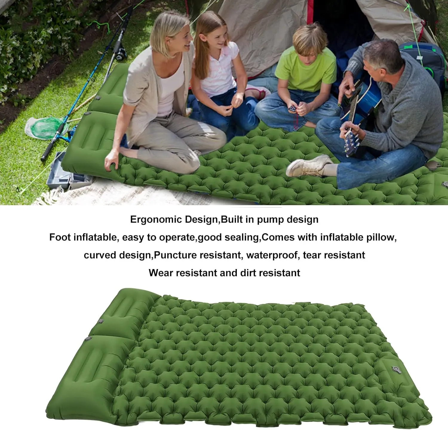 Camping Sleeping Pad,Sleeping Pad Inflatable for Camping,Portable Ergonomic Inflating Sleeping Pad Ideal for Camping, Hiking, Office Breaks, and Outdoor Adventures, Includes (Green)