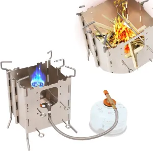 Camping Solo Stove Stainless ALL-Fuel Folding Backpacking Stove Single Burner Fire Pit Portable Butane Fuel Stoves on Propane Gas Ethanol Wood Charcoal for Outdoor Cooking Boil Survival Kit