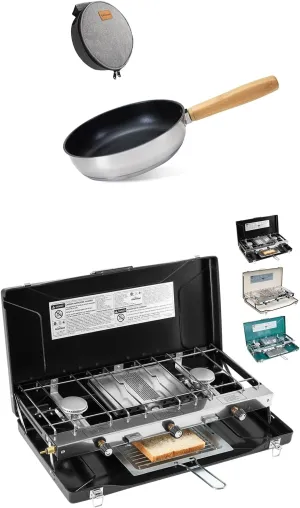 Camping Stove 3 Burner 20400 BTU Propane Portable Stove with 8" Frying Pan Skillet