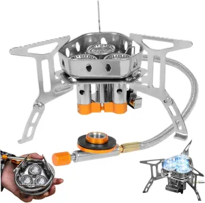 Camping Stove 3 Burner Foldable Backpacking Stove Stainless Steel Outdoor Portable Stove with Electric Ignition High Power Adjustable Outdoor Stove