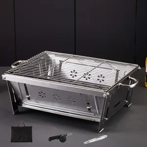 Camping Stove Folding BBQ Stove Wood Burning Camping Stove, Foldable Backpacking Stove Outside Survival Cooking with Blow Fire Tube & Carry Bag