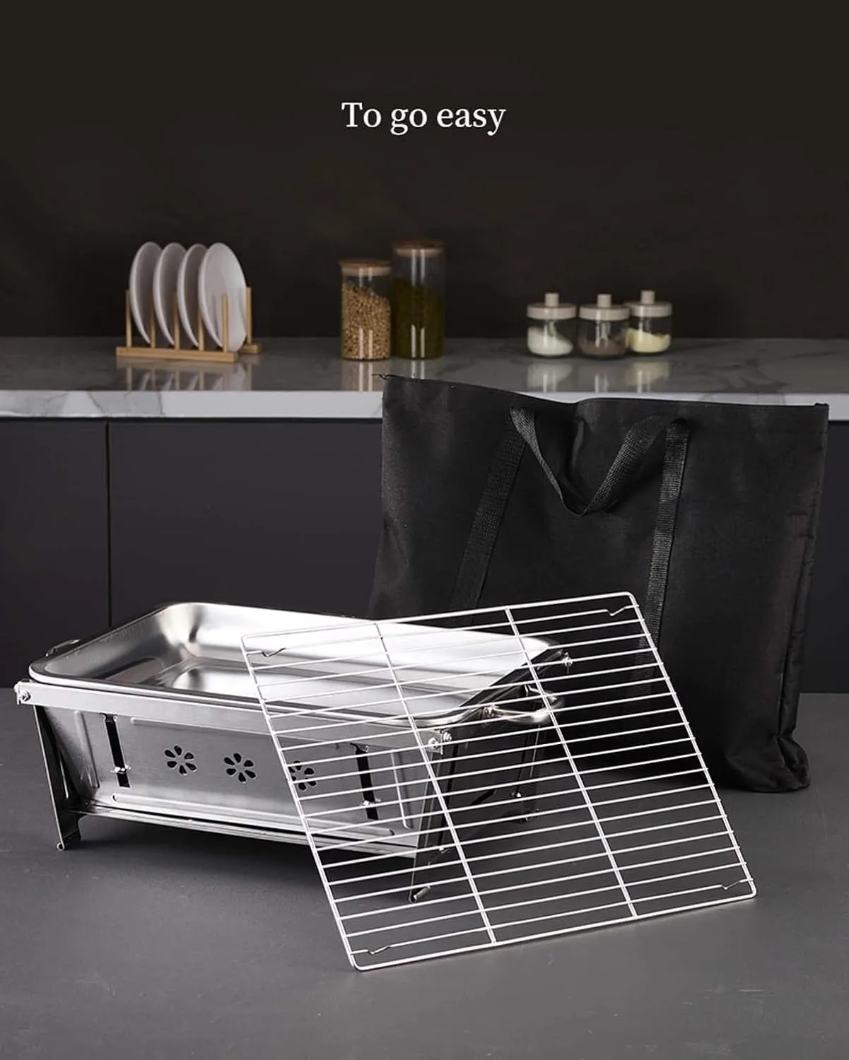 Camping Stove Folding BBQ Stove Wood Burning Camping Stove, Foldable Backpacking Stove Outside Survival Cooking with Blow Fire Tube & Carry Bag