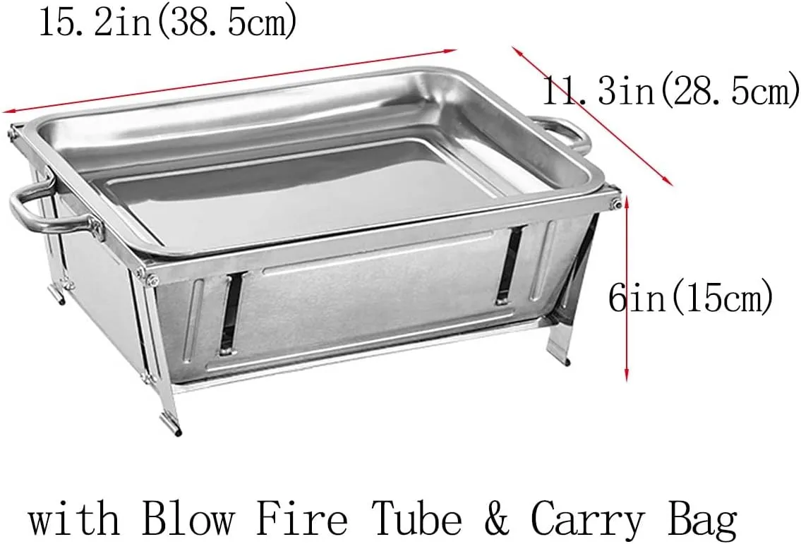 Camping Stove Folding BBQ Stove Wood Burning Camping Stove, Foldable Backpacking Stove Outside Survival Cooking with Blow Fire Tube & Carry Bag