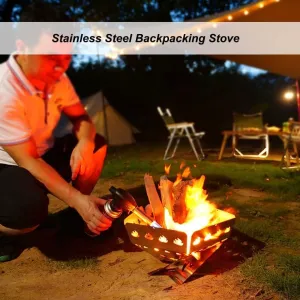 Camping Stove, Leaf Blowers & Vacuums Wood Burning Camp Stove,Camping Stove Portable,Stainless Steel Folding Backpacking Stove,with Carrying Bag for Backpacking Hiking Travel Picnic BBQ Backpacking St
