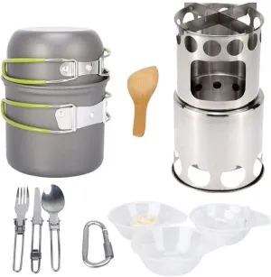 Camping Stove Outdoor Cookware Mess Kit Outdoor Folding Wood Stove Camping Pot Set Bowls Spoon Fork Cutter Tableware Cooking Set (Color : A) (B)