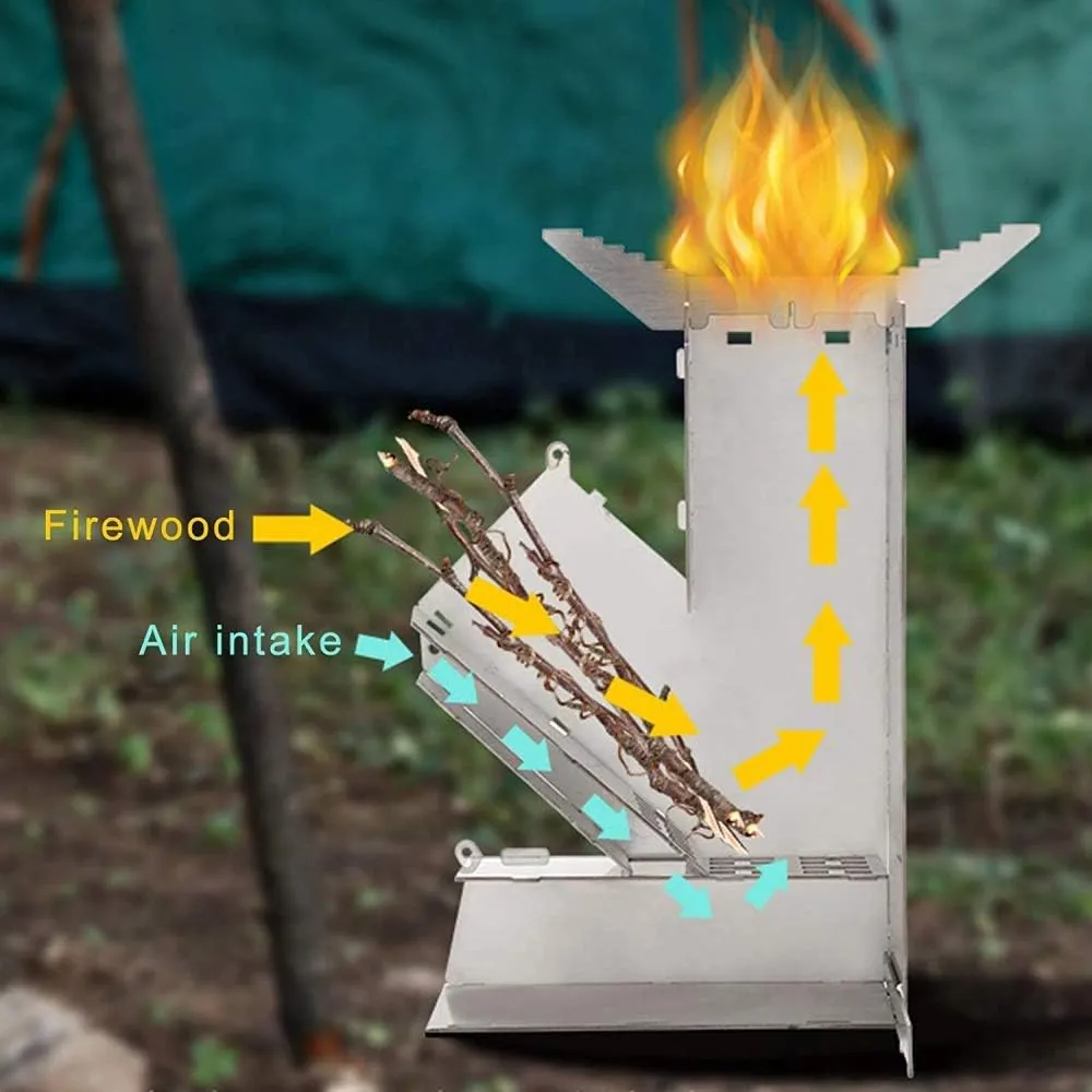 Camping Stove Pliable Stove, Portable Stainless Steel Thicken Wood Stove Adjustable for Picnic BBQ Outdoor Camping