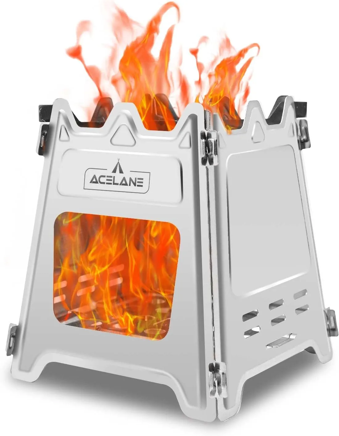 Camping Stove Stainless Steel Wood Burning Stove Camping Backpacking Stove Folding Portable Wood Stove for Picnic BBQ Camp Hiking Hunting Traveling Survival Emergency Preparedness