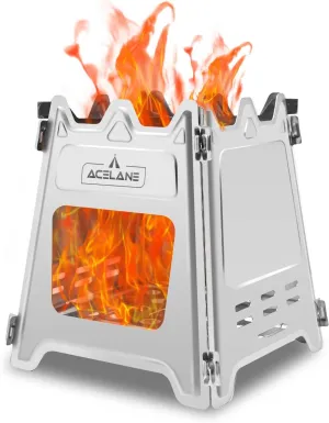 Camping Stove Stainless Steel Wood Burning Stove Camping Backpacking Stove Folding Portable Wood Stove for Picnic BBQ Camp Hiking Hunting Traveling Survival Emergency Preparedness