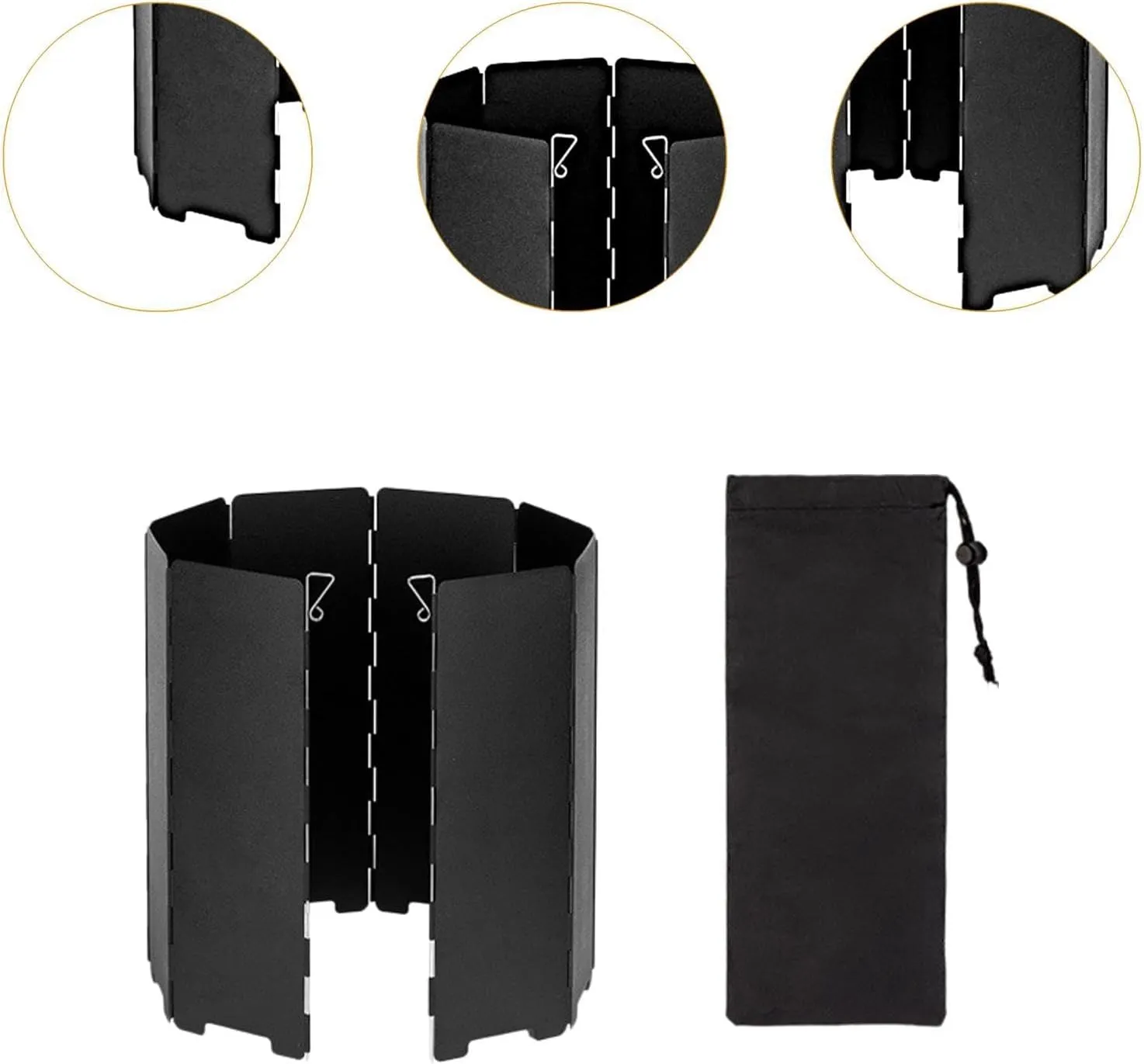 Camping Stove Windscreen Outdoor Stove Windshield Folded Stove Wind Shield for Camping Picnic Backpacking with Carrying Pouch, Black