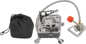 Camping Stove with Fuel Canister Adapter, Mini Camping Stove Folding Stable Support Wind Resistant High Efficiency Portable Gas Stove for Outdoor Hiking Black(Black small square stove)
