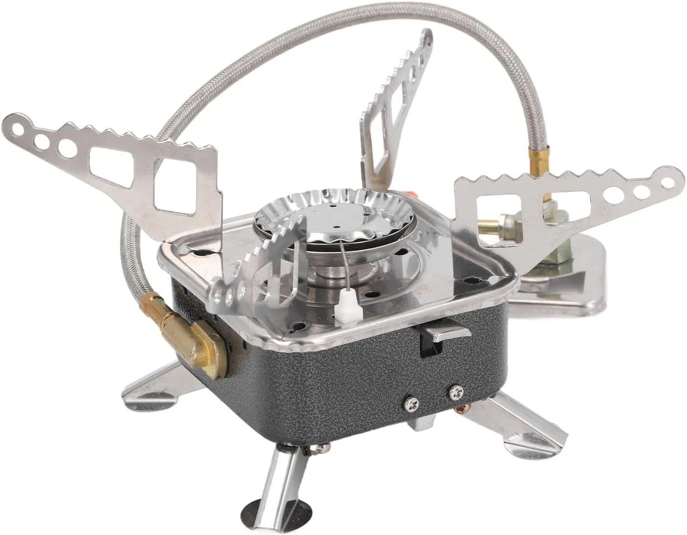 Camping Stove with Fuel Canister Adapter, Mini Camping Stove Folding Stable Support Wind Resistant High Efficiency Portable Gas Stove for Outdoor Hiking Black(Black small square stove)