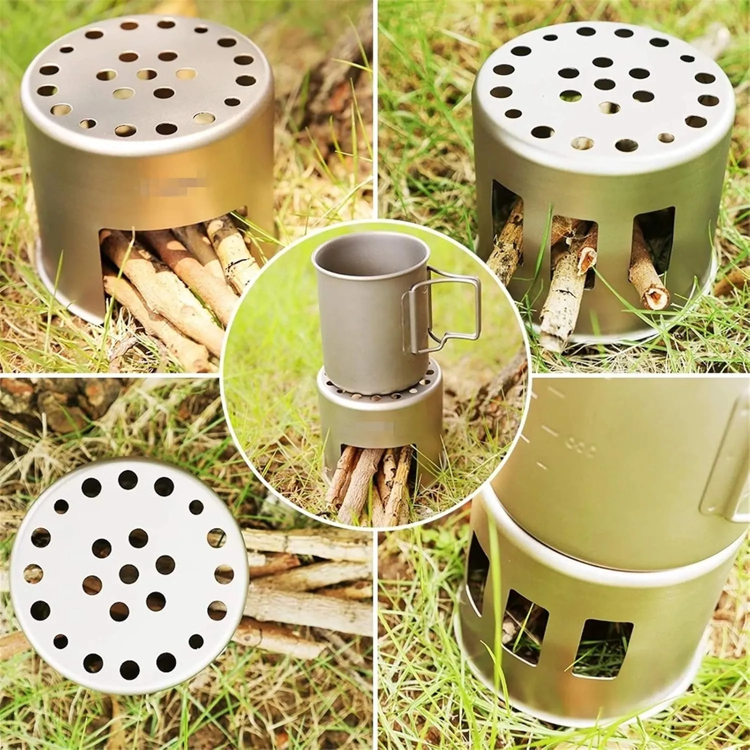 Camping Stove Wood Camping Stove Ultra-Lightweight Titanium Backpacking Stove Camp Stoves (Color : Silver Size : 80 * 91mm) (Silver 80 * 91mm)