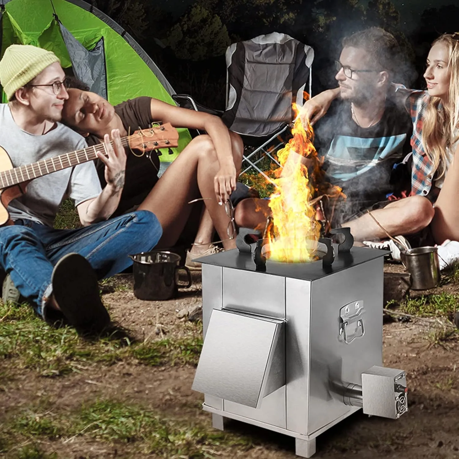 Camping Stove, Wood Stove Stainless Steel, Portable Stove with Tray, Portable Wood Burning Stoves, for Picnic BBQ Camp Hiking