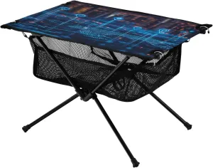 Camping Table Lightweight Portable Folding Table with Mesh Storage Net Futuristic Digital World Map Ideal for Camping Hiking Beach Picnic Travel Backyard